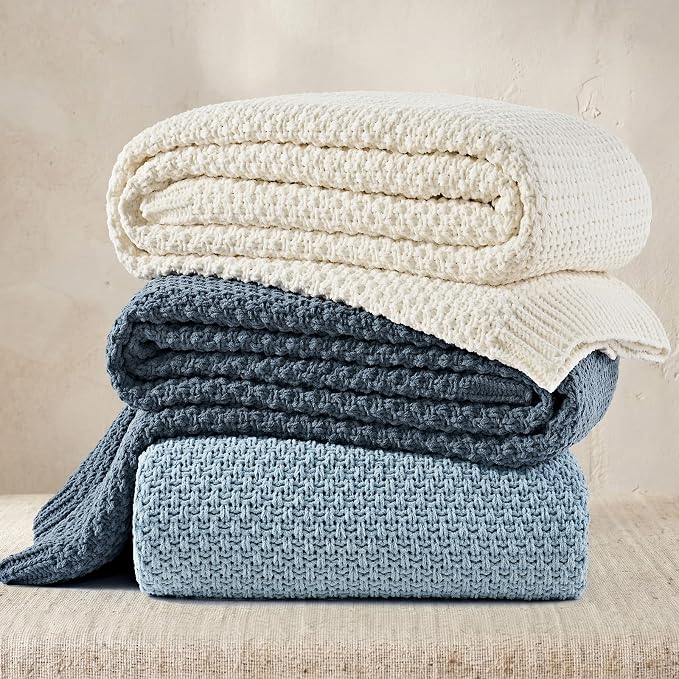EVERGRACEHOME Chunky Polyester Knit Throw Blanket for Couch, Soft Luxurious Oversized King Moss Stitch Blanket for Bed, Large Cozy Farmhouse Knitted Throw for Sofa, Ivory White, 108" x 92"