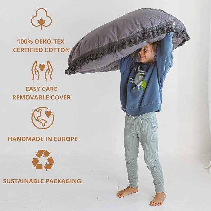 MINICAMP Large Kids Floor Cushion – Ultra Fluffy Washable Bean Bag Chair & Reading Pillow with Boucle Sherpa Cover – Soft Kids Lounger Floor Seat for Playroom, Bedroom or Nursery - Made in EU