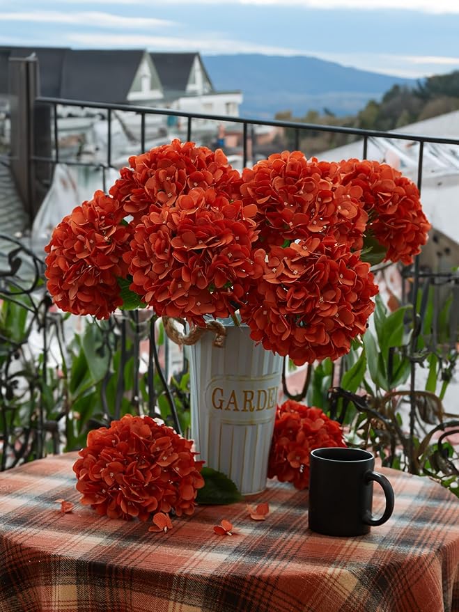 PARTY JOY 5PCS 15.4In Fall Decor Artificial Fall Flowers Bouquet Faux Hydrangea Stems for Wedding Centerpieces Fall Autumn Decorations for Home
