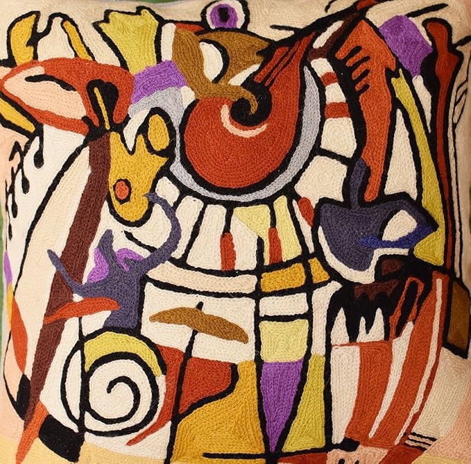 Abstract Pillows by Alfred Gockel | Modern Pillow for Couch | Django Musical Pillows | Mid Century Modern Throw Pillows | Modern Chair Cushion | Hand Embroidered Wool | Size -18x18