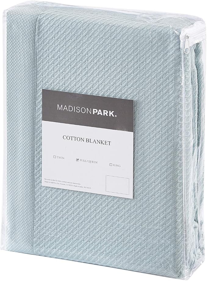 Madison Park 100% Egyptian Cotton Lightweight Summer Blanket, Breathable Waffle Knit Design, Soft Cozy All-Season Throw for Bed, Couch or Sofa, Light Blue King Size (108"x90")