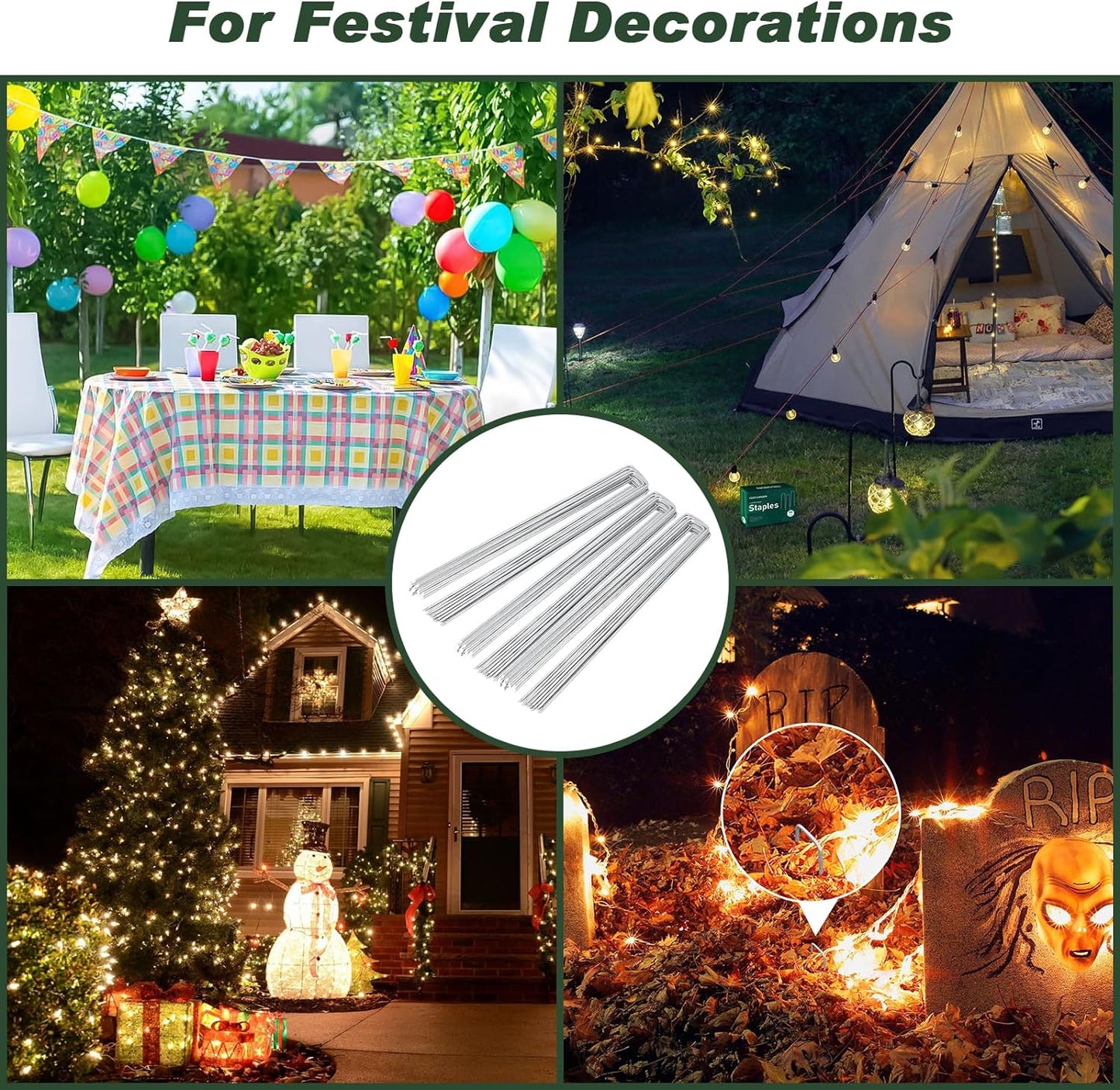 FEED GARDEN 6 Inch 300 Pack Galvanized Landscape Staples 11 Gauge Anti-Rust Garden Stakes Landscaping Fabric SOD Pins Yard Stakes for Weed Barrier Fabric