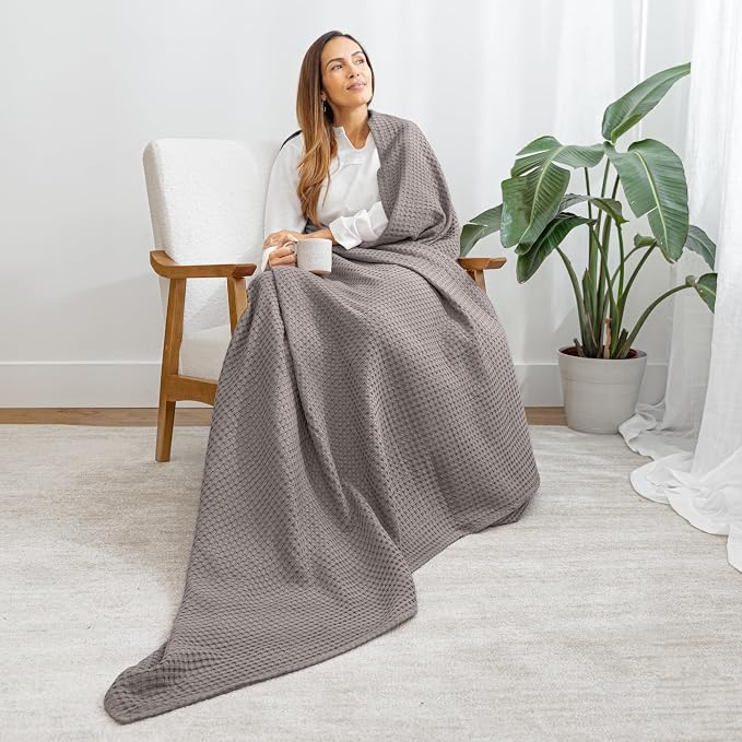 Comfy Cubs Waffle Blanket Queen, 90" x 90" - 100% Cotton Lightweight Breathable Bed Blanket - Soft Textured Thermal Weave for All Seasons – Decorative Cozy Layer for Couch, Sofa, or Bed - Charcoal
