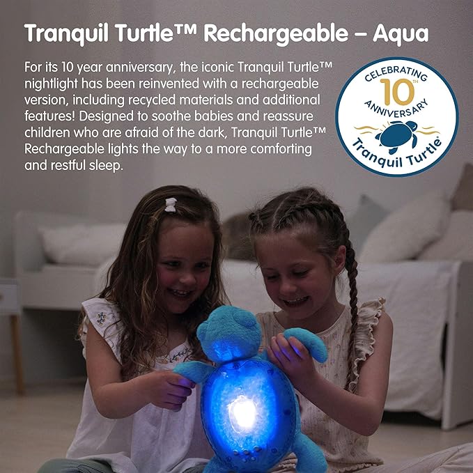 Cloud b Tranquil Turtle Aqua - White Noise Machine Baby, Baby Night Light & Portable White Noise Machine - Soothing Ocean Waves & Underwater Melodies, Cry Sensor, Rechargeable, Eco-Friendly