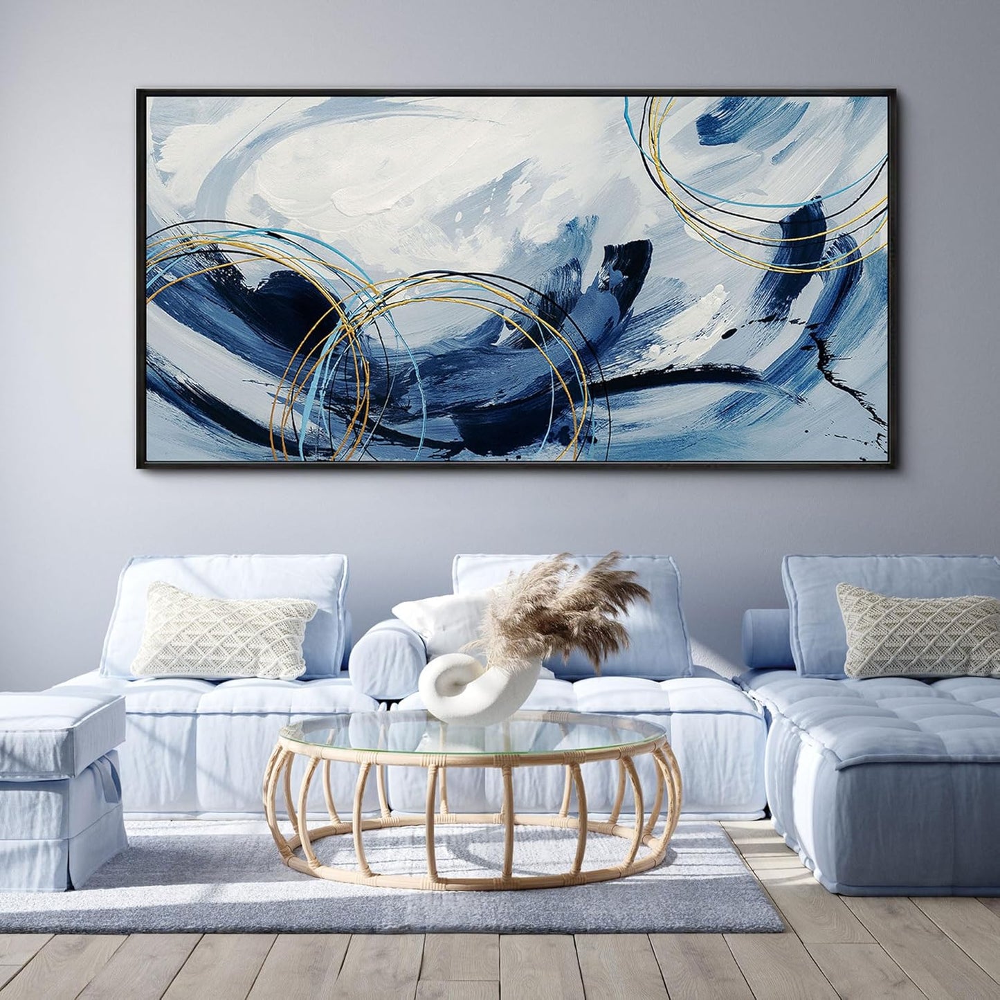 yiijeah Large Wall Art - Abstract Canvas Painting for Living Room Wall Decor Modern Art Work for Wall Giant Gray Wall Paint Office Bedroom Blue and White Home Decor