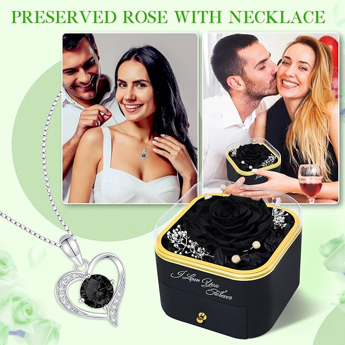 Beferr Birthday Gifts for Women Preserved Real Rose with Necklace Eternal Roses Forever Flowers for Delivery Anniversary Mothers Gifts for Mom Her Grandma Wife Sister from Daughter Son