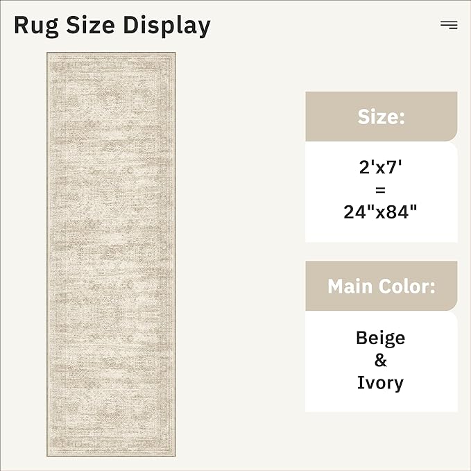 Soalmost Runner Rug 2x7 Washable Non-Slip Hallway Runner Rugs for Kitchen Bathroom Laundry Room Beige Vintage Floor Carpet Runners for Hallways Entryway