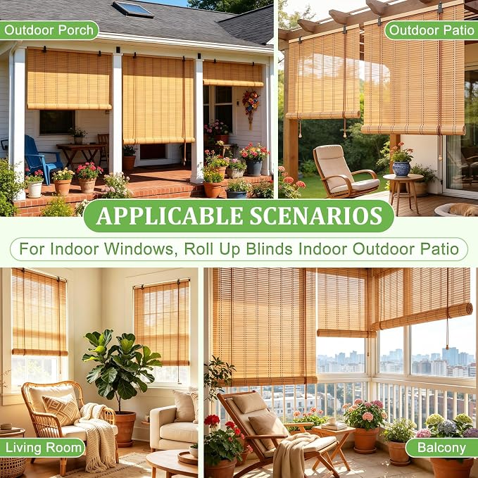 Bamboo Blinds 48x48 inch Bamboo Roman Shades for Indoor Windows Outdoor Patio,Light Filtering Sunshade Roll Up Window Shades,Easy to Install