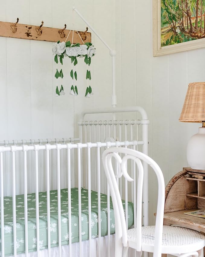 Baby Crib Mobile Arm Wooden Holder - Baby Mobile Hanger for Crib (31 inch, 100% Natural Beech Wood) Strong Anti Slip - Nursery Decor & Gift Accessories (White)