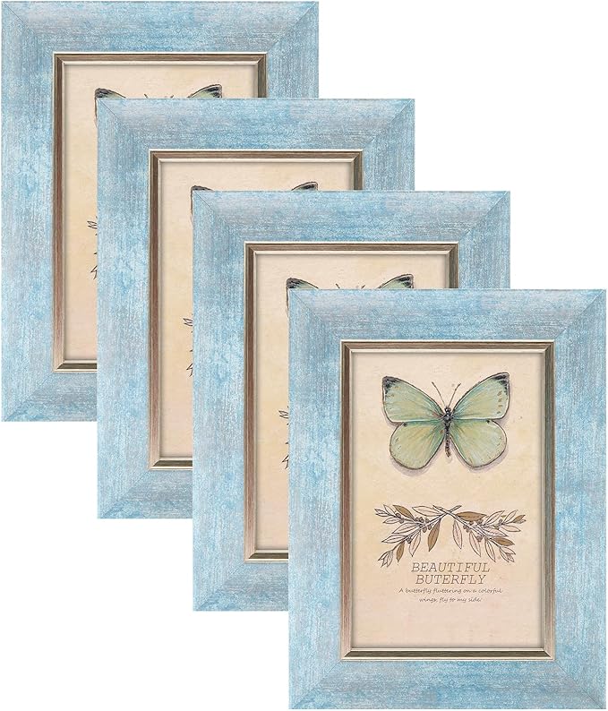 XUANLUO 4x6 Picture Frames Set of 4 Rustic Retro Photo Frame with HD Plastic Cover for Wall Mount and Tabletop Display Family Friends Wedding Gift