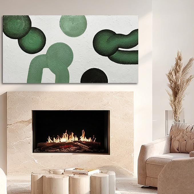 ZUNARE Green Abstract Wall Art, Hand Painted Textured Canvas with Organic Modern Forms, Minimalist Sage and Deep Green Wall Decor for Living Room Bedroom Dinning Room 24×48 Inch