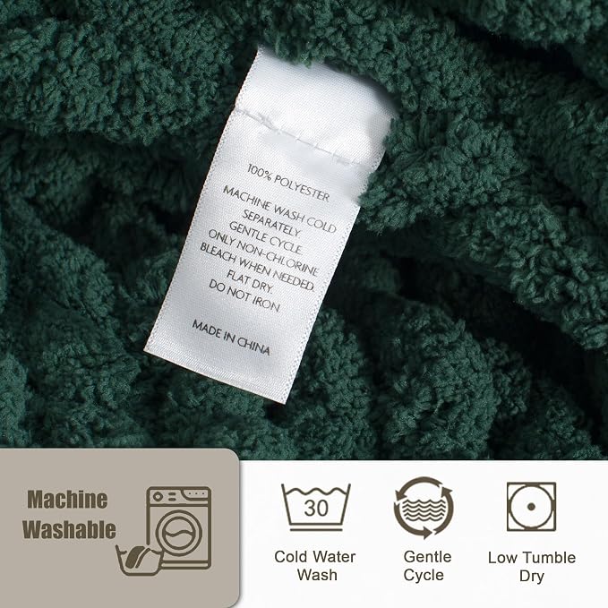 Chunky Knit Throw Blanket 60x80, 100% Handmade Chenille Yarn | 6.7lbs Soft Thick Cable Knitted Blankets, Large Rope Knot Crochet Throws for Couch Sofa Bed Christmas Fall Decor, Dark Green