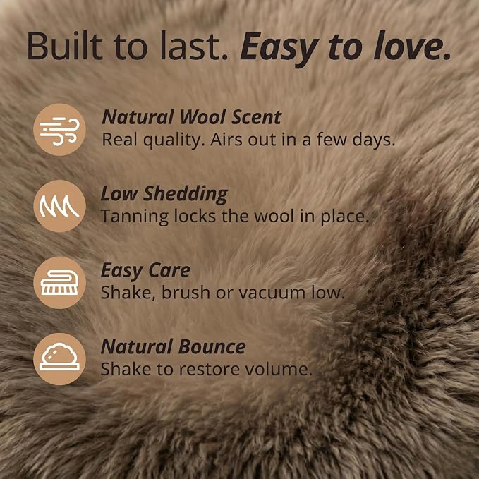 Premium 100% Genuine Sheepskin Area Rug 4x6 ft – Quad Soft & Fluffy Lambskin Rug Living Room – Made in Argentina (Beige)
