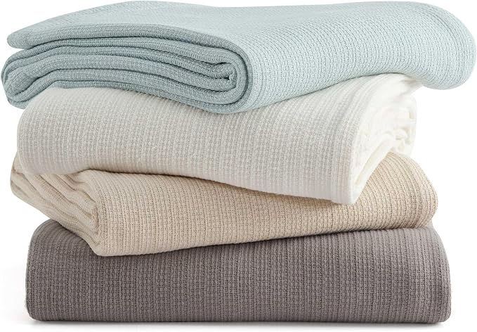 Martha Stewart - King Bed Blanket, 100% Cotton Textured Basket Weave Bedding, Breathable & Lightweight Blanket for Couch or Bed, Bedford Tile Grey