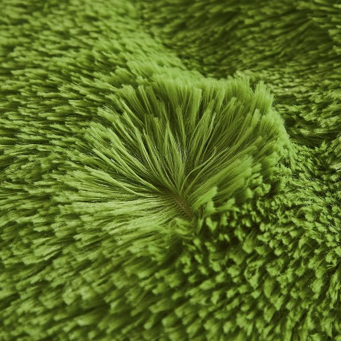 Faux Fur Velvet Fluffy Bedding Duvet Cover Set Down Comforter Quilt Cover with Pillow Shams, Ultra Soft Warm (Apple Green, Queen)