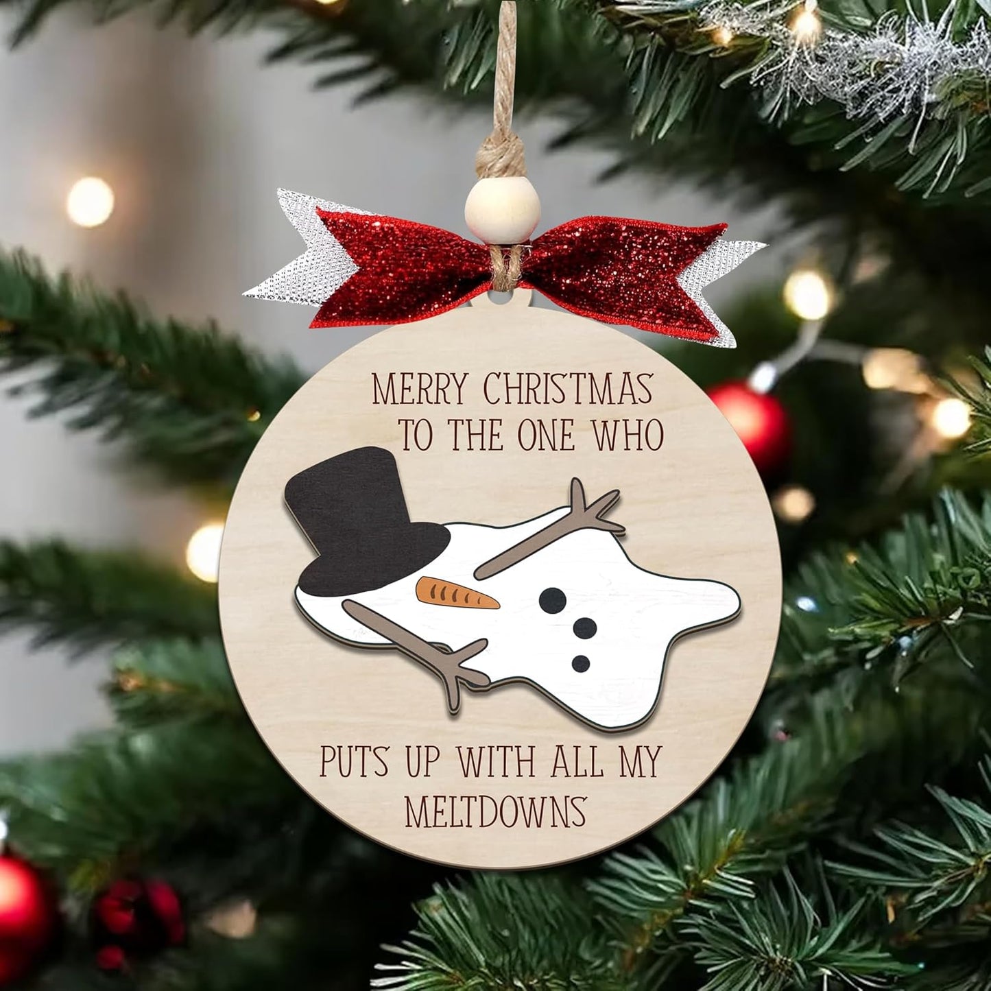 Funny Christmas Ornament – Snowman Meltdown Quote Wooden Round Tree Decoration, Hilarious Gift for Wife Husband Friends, White Elephant & Secret Santa Gift Exchange Holiday Ornament