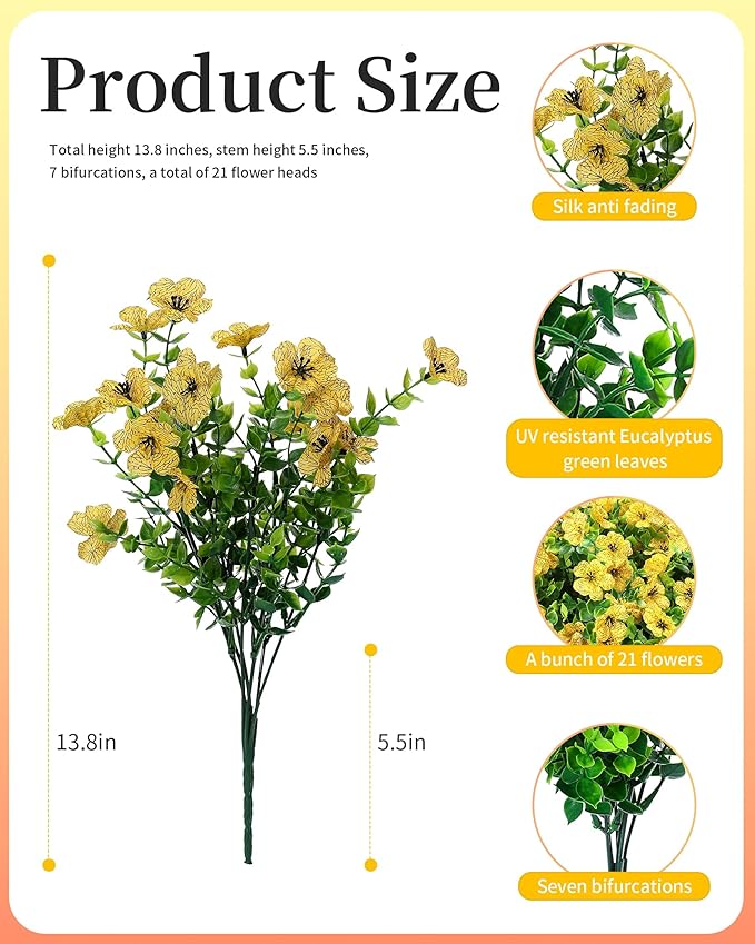 Artificial Flowers for Outdoor Decor, 16 Pack UV-Resistant Fake Yellow Silk Daisy Flowers, Perfect for Spring & Summer Decorating – Front Porch, Patio, Window Boxes, and Potted Plants