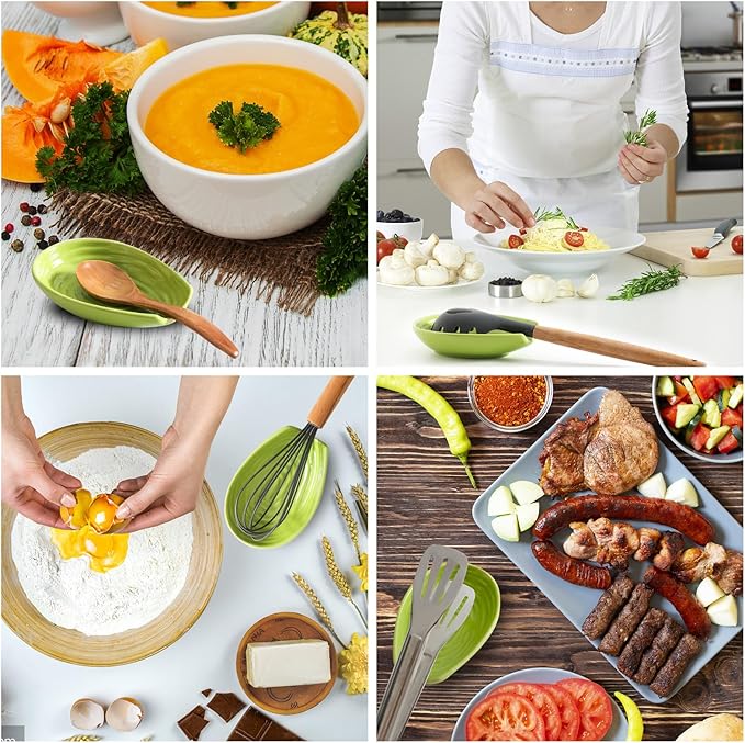 Hasense Spoon Rest for Stove Top, Ceramic Yellow and Green Spoon Holder for Kitchen Counter, Large Stable Heat-resistant Utensil Rest for Spatula Ladles Tongs, Home Kitchen Decor, 2 PCS