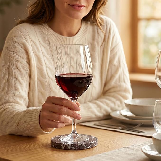 Natural Marble Coasters Set of 4-4" Round Stone Drink Coasters, Non-Slip Cork Backing, Housewarming Gift, Wedding, Protect Tables from Stains & Scratches Rosso Lepanto (WH114)