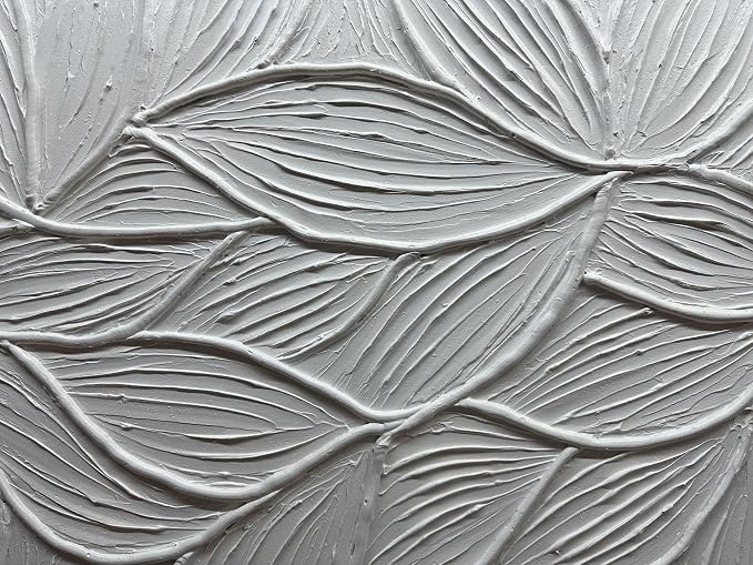 Art8YuQi Paintings - Contemporary Abstract Art leaf Oil Painting On Canvas Texture 3D White Painting Plantain Handmade Artwork Picture Canvas Wall Art Modern Home Decor living room Ready to Hang (24X48 inch)