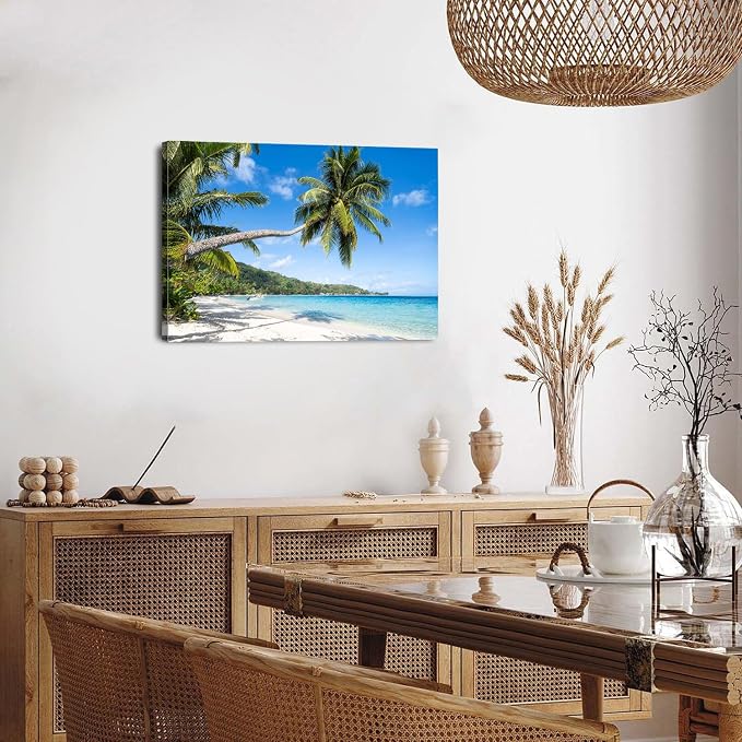 Tropical Palm Trees Wall Art Living Room Coastal Beach Nature Poster Canvas Prints Coconut Trees Seascape Painting Pictures Ocean Scenery Photography for Bedroom Office Modern Home Decorations 16x24"