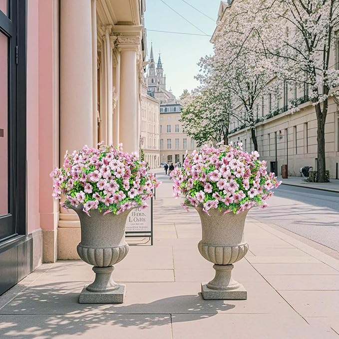 Ouddy Decor 12 Bundles Artificial Flowers for Outdoors Fake Silk Flowers UV Resistant Faux Plastic Plants for Spring Summer Garden Porch Window Box Table Vase Home Indoor Outdoor Decoration, Pink