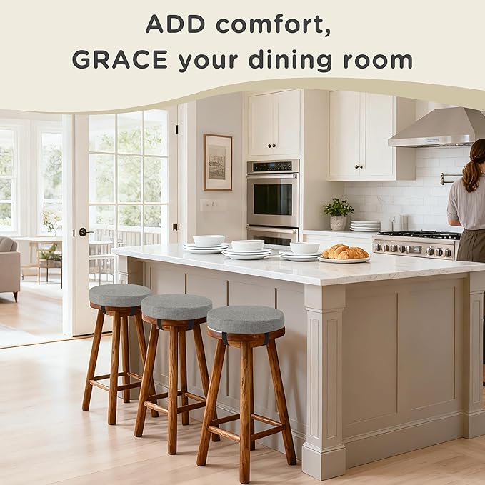 AddGrace Round Bar Stool Cushions 4 Pack Bar Stool Seat Cushion Non Slip Round Chair Pads with Removable and Washable Cover 12x12 Inch Light Grey
