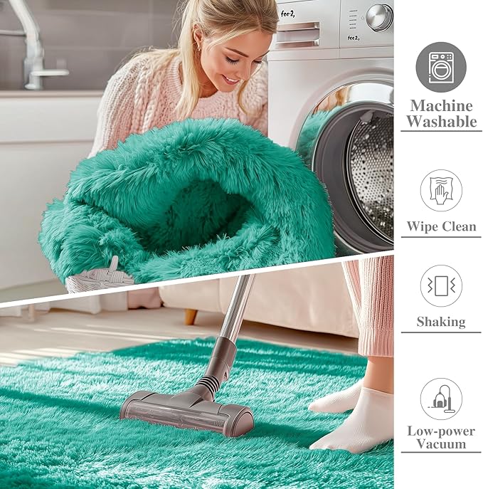 OLANLY 2x3 Machine Washable Small Bedside Rug, Soft Fluffy Shaggy Entryway Throw Rugs for Bedroom, Living Room, Indoor Floor Carpet for Kids Girls and Boys, Home Decor Aesthetic, Teal Green