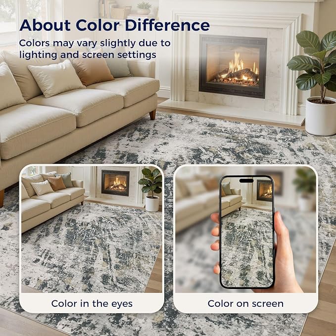 DMOYEST Area Rug Living Room Rugs - 8x10 Large Soft Indoor Neutral Modern Abstract Low Pile Washable Rug Carpet for Bedroom Dining Room Farmhouse Home Office-Black Gold/Grey