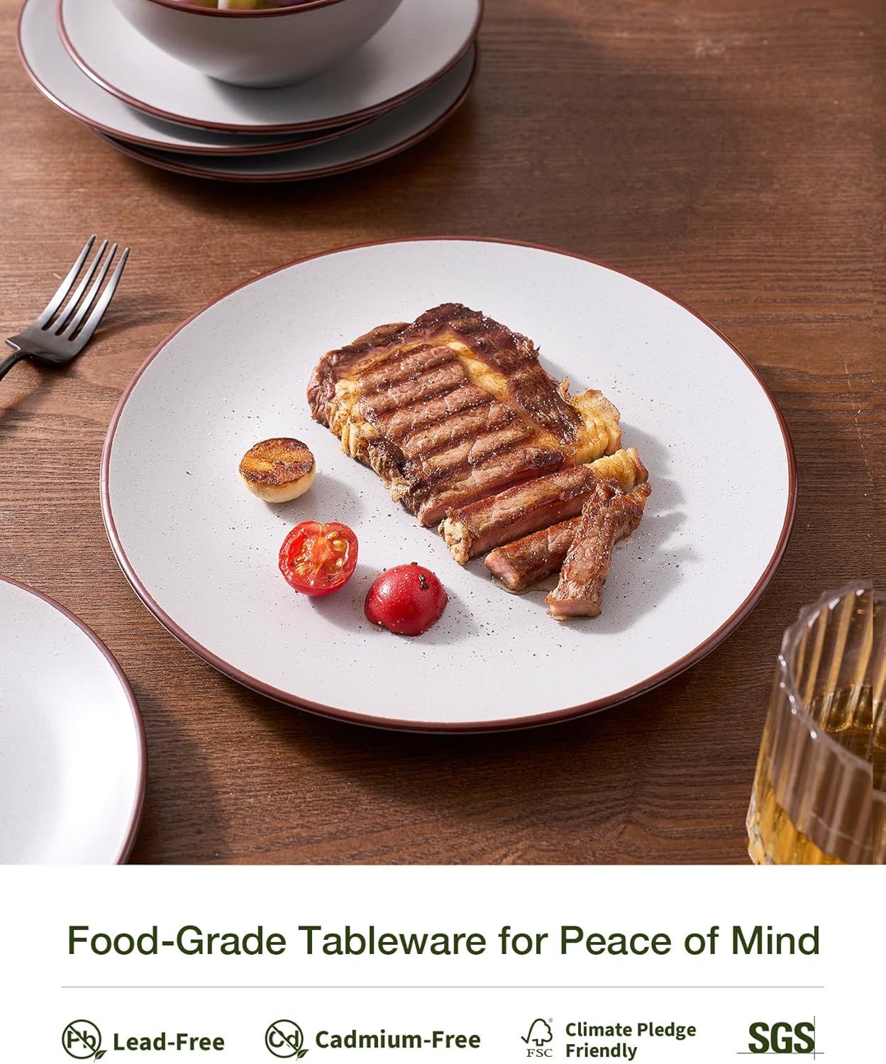 Famiware Venus Ceramic Plates and Bowls Sets, Speckled Dinnerware Dish Sets for 8 (24 Pieces) - Microwave and Dishwasher Safe, Matte Light Grey