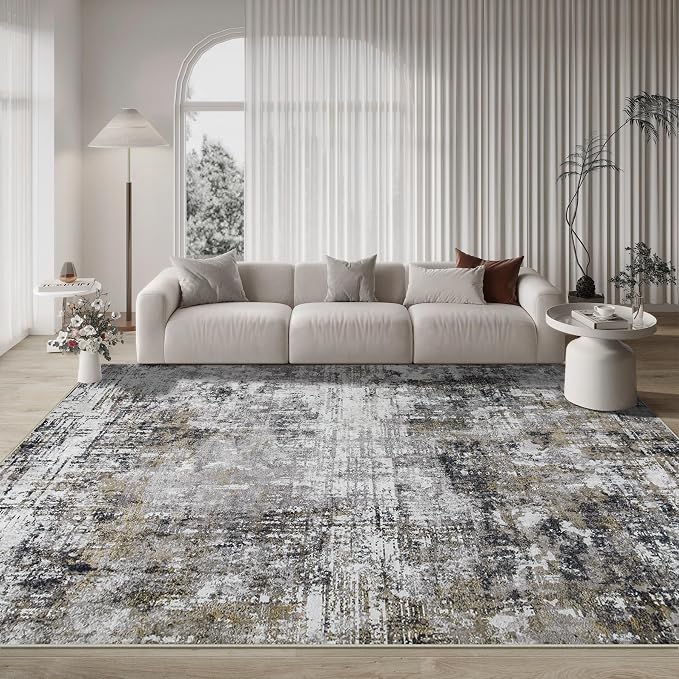 8x10 Area Rugs for Living Room Rug Washable: Modern Large Rug for Dining Room Bedroom Carpet Non Slip 8 by 10 Indoor Abstract Nursery Home Office Black Gold