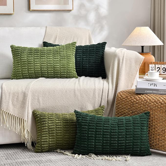 Fancy Homi 4 Packs Decorative Throw Pillow Covers for Living Room Couch Bed, Modern Farmhouse Boho Home Décor Accent Cushion Case, 24" x 12" (Pack of 4), Green Series