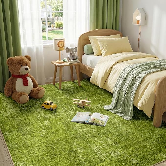 RELEANY Washable Area Rugs 5'x7' Non-Slip Modern Abstract Soft for Living Room Entryway Bedroom Nursery, Print Pattern, Grass Green