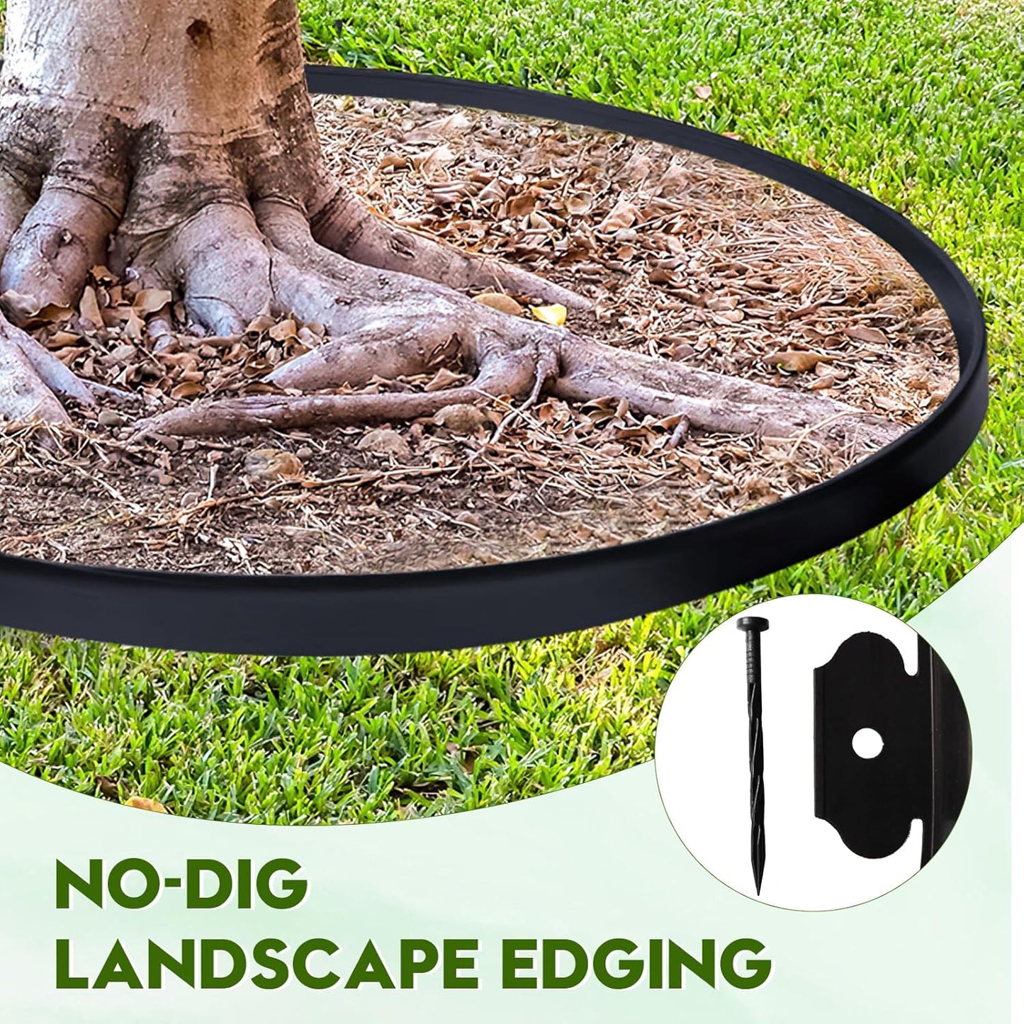 No Dig Landscape Edging 2" x 98.4FT Kit, Plastic Edging for Landscaping with 300 Spikes, for Garden, Lawn, Flower Beds and Yard, Black