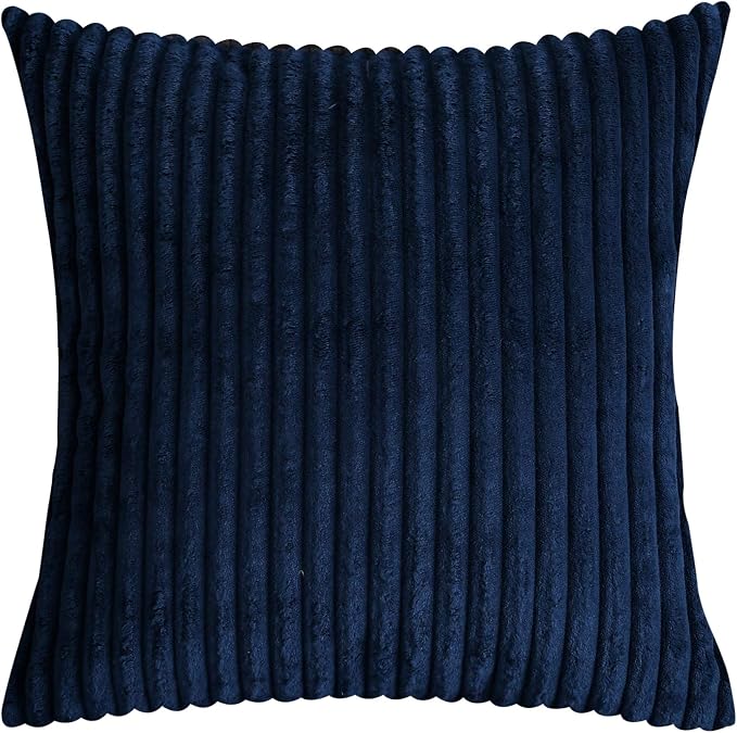 TangDepot Velvet Big Corduroy Pillow Covers 12x12 Navy Blue 2-Pack | Soft wide-stripe corduroy pillow cover, hidden zipper, machine washable, easy refresh, for bedroom living room indoor outdoor