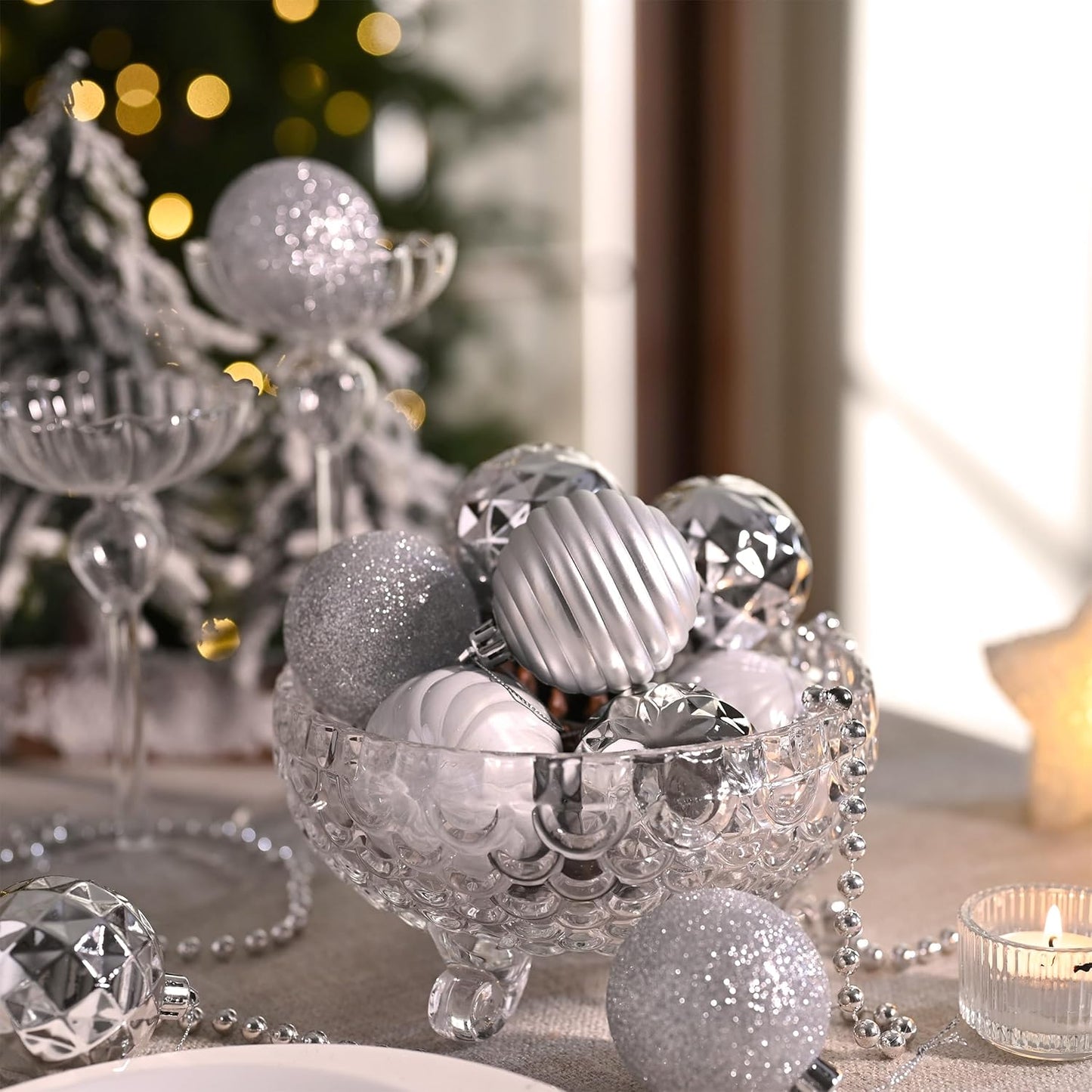 Valery Madelyn Christmas Ornaments Tree Decorations Set for Fall Halloween, 24ct Silver Shatterproof Ball Ornaments, 2.36" Hanging Ornament Bulk for Xmas Holiday Party Decor