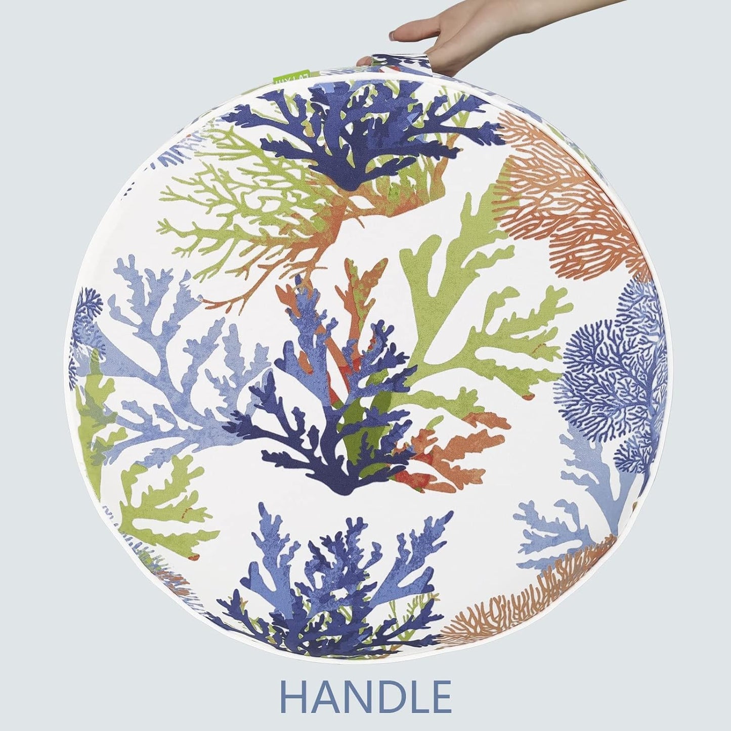 LVTXIII Outdoor Inflatable Ottoman, Patio Fade-Resistant Footrest Stool with Handle, Portable Round Ottoman Pouf for Patio Garden, Camping or Home Use, 21"x21"x9", Coral Multi