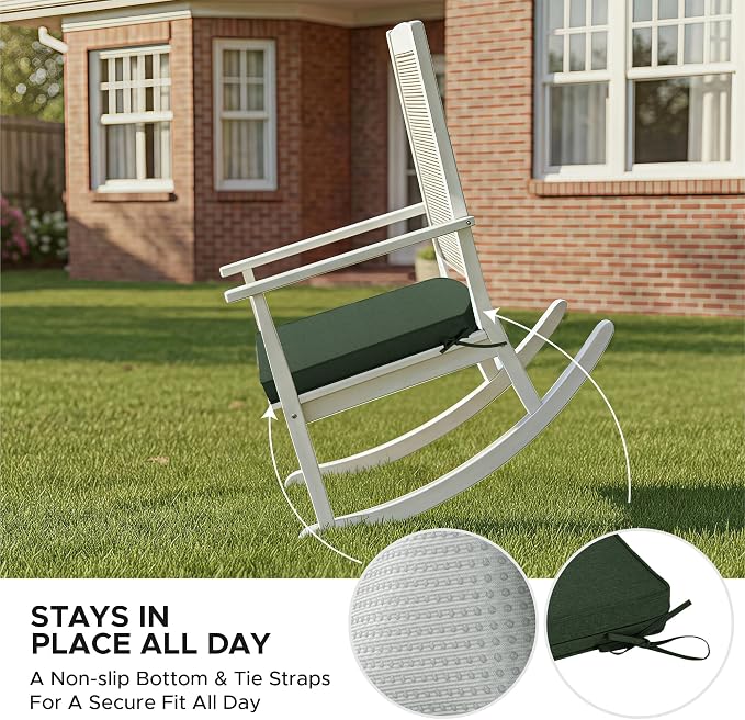 Outdoor Chair Cushions, Fade-Resistant & Water-Resistant, D Shaped Patio Furniture Seat Chair Pads Replacement with Ties, Non-Slip Bottom, Removable Cover, Set of 2, 18.5 x 16 Inch, Olive Green