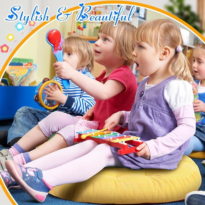Jerify 4 Pcs Floor Pillow Cushions Large Round Square Large Meditation Floor Pillow for Classroom Adult Meditation Picnic Party Seating Learning Daycare School (Round,Colorful)