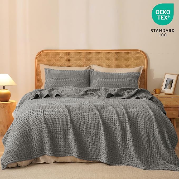 PHF 100% Cotton Waffle Blanket King Size for Bed, Lightweight Breathable and Soft for Summer, Luxury Aesthetic Waffle Weave Blanket for Home Decor & Gifts for Women, 108"x90", Dark Grey