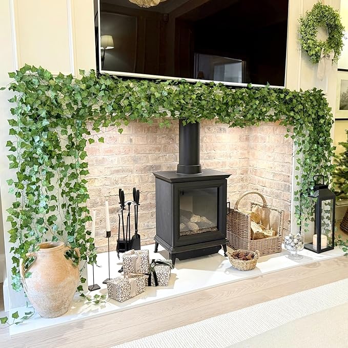 CQURE 140 Pack 980Ft Artificial Ivy Garland,Ivy Garland Fake Vines UV Resistant Green Leaves Fake Plants Hanging Vines for Home Kitchen Wedding Party Garden Wall Room Decor
