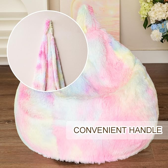 BCU Bean Bag Chairs for Kids and Adults Without Filler (Cover Only) Comfy Plush Fluffy Bean Bag Chair Cover Lazy Sofa Cover for Bedroom Living Room, Multicolored