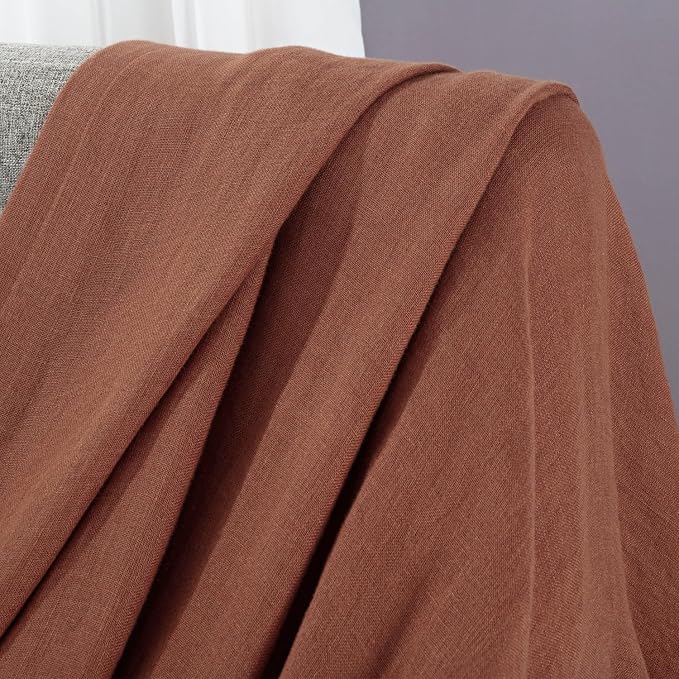 Chezmoi Collection Brussels Belgian Flax Linen Throw Blanket, 50" x 70" - Pre-Washed Super Soft Lightweight Breathable Summer Blanket Sedona Red Color for Living Room Couch & Bed