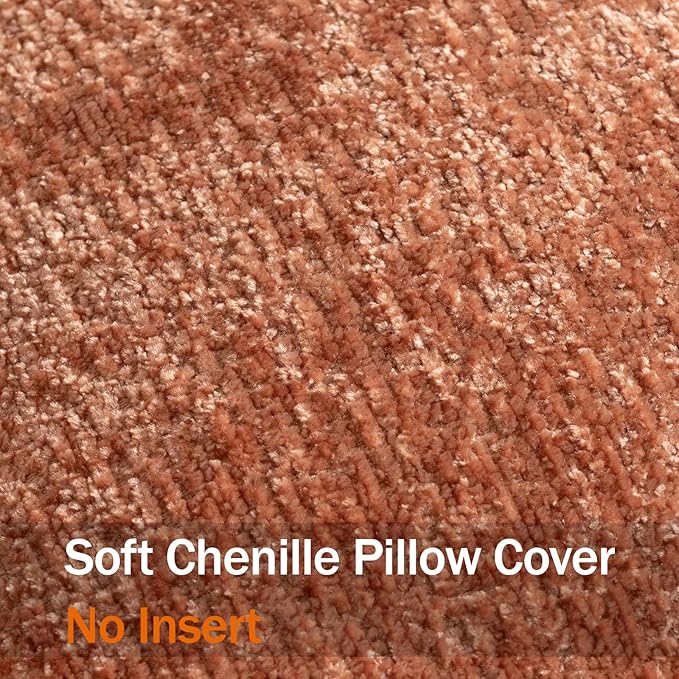 DEZENE Pack of 2 Burnt Orange Fall Euro Shams Pillow Covers 26x26 Cozy Soft Chenille Decorative Throw Pillow Covers Accent Vintage Square Couch Pillow Covers for Home Decor Bed Sofa Living Room