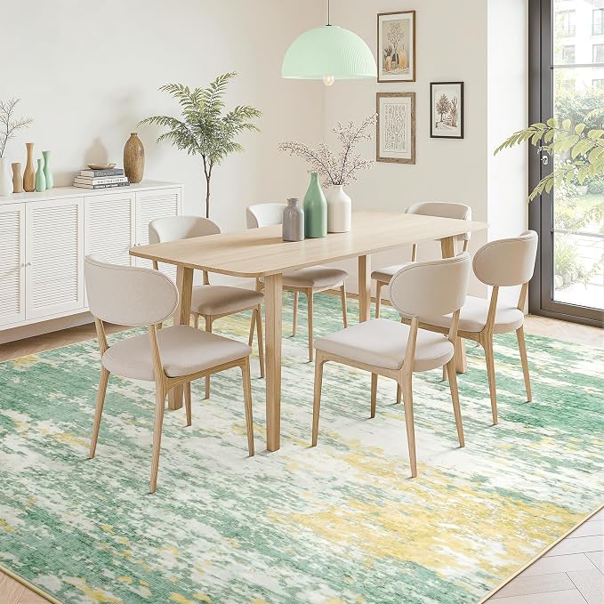 Lofus 5x7 Area Rug for Living Room, Abstract Rugs with Non-Slip Backing, Neutral Modern Washable Carpet for Bedroom Dining Room Home Office Nursery Indoor, Light Green/Yellow