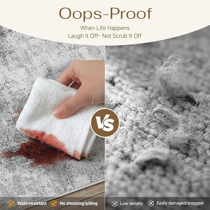 8x10 Washable Area Rug Rust Grey Abstract Non Slip Soft Low Pile Rug for Living Room Bedroom Dining Room Office Neutral Modern Indoor Throw Carpet for Home Decor
