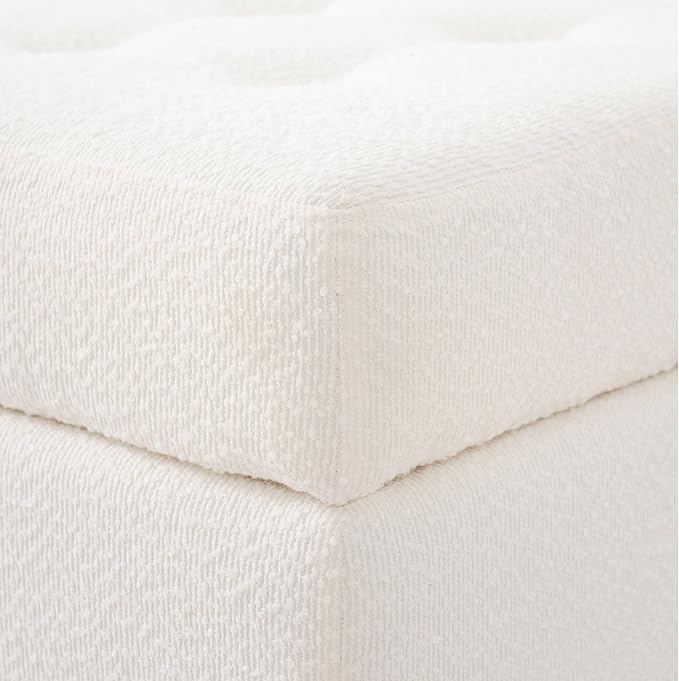 Christopher Knight Home Dalla Boucle Upholstered Ottoman Coffee Table, Small Living Room Sofa Footrest, Wooden Rectangular Ottoman Footstool, Guest Extra Seat, Ivory