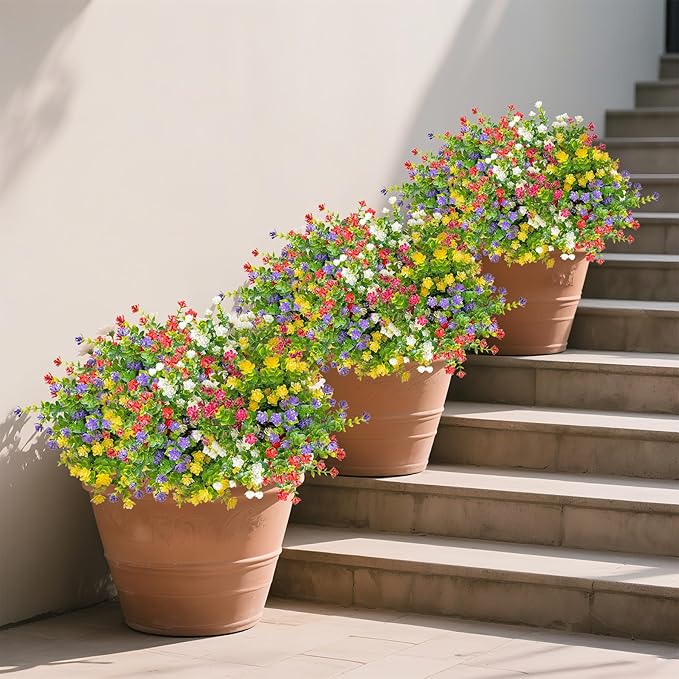 NETAP Outdoor Artificial Flowers UV Resistant, 20 Bundles Fake Realistic Floral Greenery Plants for Outside Porch, Window Boxes, Garden, Yard, Inside Home Table Decor,MixcolorD