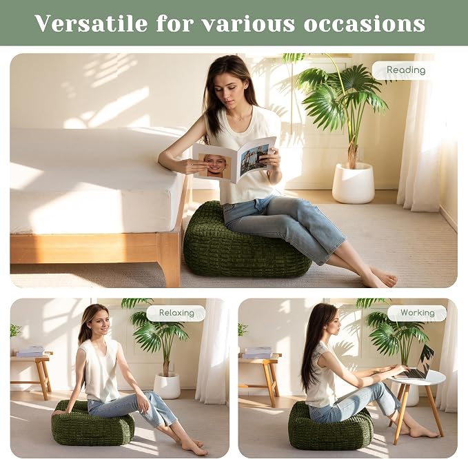 HIGOGOGO 8" Floor Pillow Cushion for Adults, Meditation Cushion Pillow, Blended Corduroy Cover, Large Square Floor Sitting for Tatami Living Room or Yoga, 2Pack, Dark Green