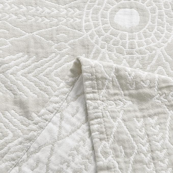 JINCHAN Boho 100% Cotton Muslin Blanket 3-Layer Twin Size Geometric Lightweight Reversible Soft Cozy Throw for Couch Sofa Bed All Season Coverlet Gift Bedroom Living Room Decor Light Grey 60x80 Inches